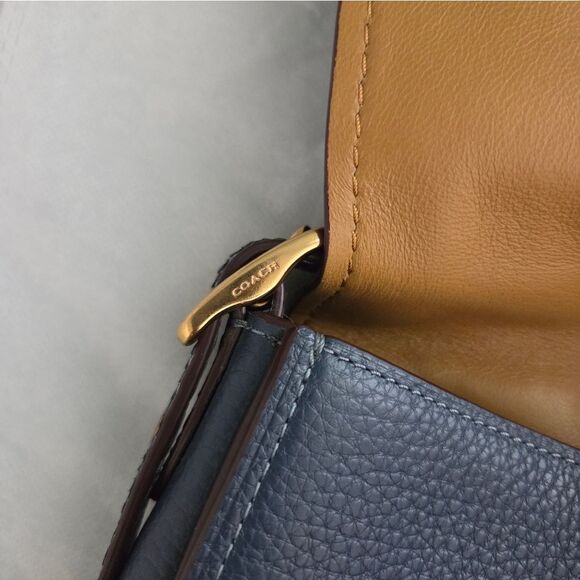 Coach Saddle With Colorblock Python Detail Crossbody Shoulder Bag In Denim Blue - Picture 7 of 12